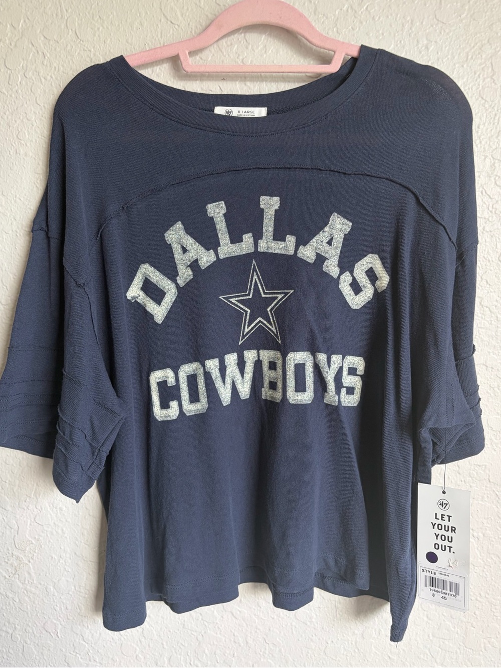 Dallas Cowboys ‘47 Brand Navy Crop T-Shirt - Women’s XL NFL NWT